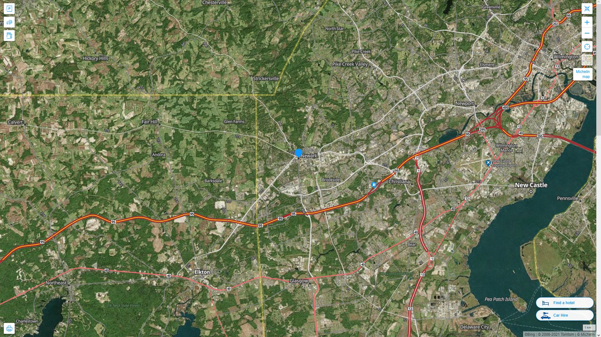 Newark Delaware Highway and Road Map with Satellite View